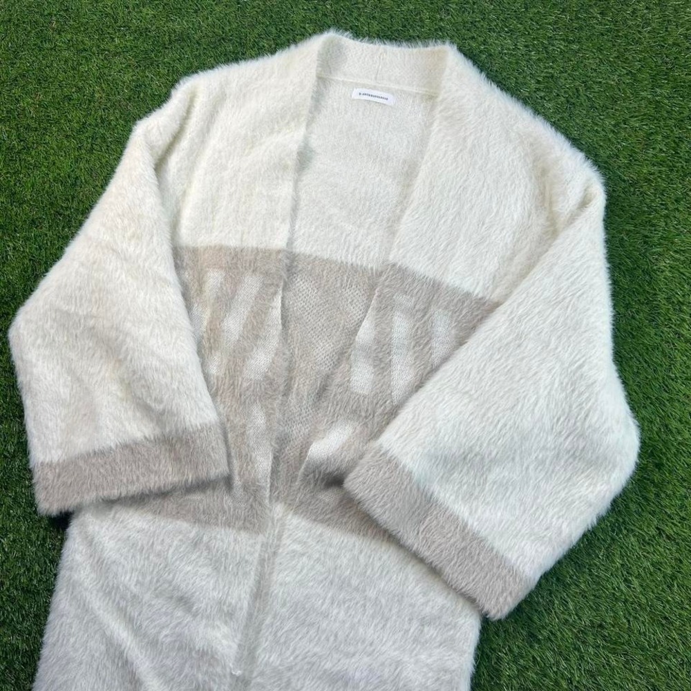Anthropology Merzouga OS Ivory Tan Geometric Fuzzy Long Chunky Knit Kimono Z
